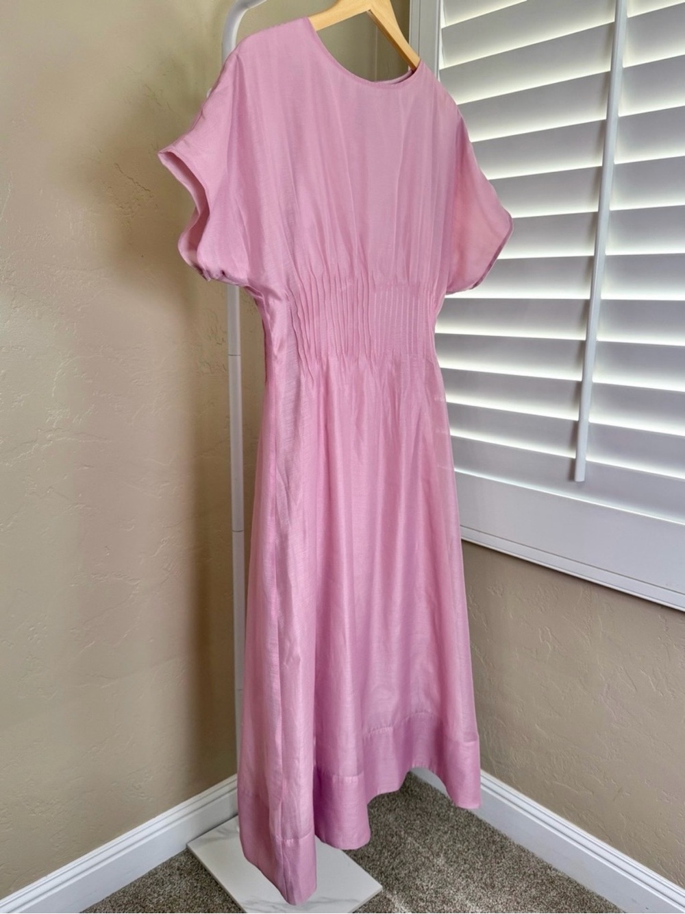 Commense Dusty Rose Pink Smocked Waist Midi Dress Large NWT - Picture 5 of 11